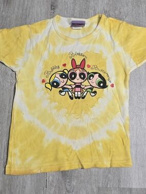 Vintage 1999 Cartoon Network Powerpuff Girls Yellow Tie Dye Baby Tee Kids/Youth